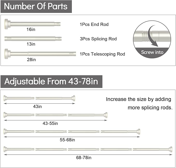 Thestoa Brushed Nickel Shower Curtain Rod Adjustable 43-78 inch, Anti-Rust - Image 5