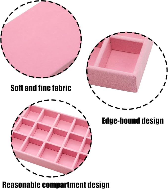 Velvet Jewelry Organizer Trays Pink 18 Grids | Stackable Jewelry Storage - Image 3