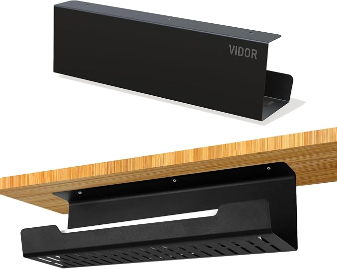 VIDOR Under Desk Cable Management Tray 1-Pack, No Drill Alloy Steel, Wire by VIDOR