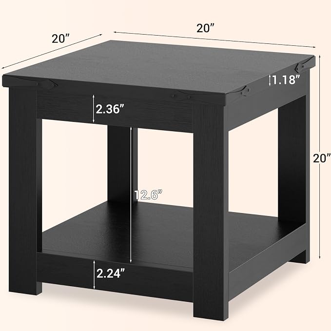 Homieasy End Table, 20 Inch Square End Table, Farmhouse Wood Side Table - Image 2