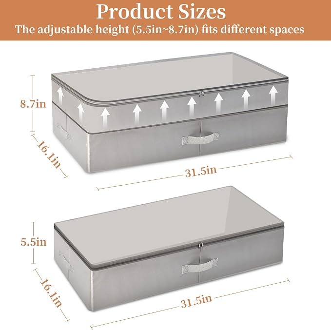 2 Pack 80L Under Bed Storage, Adjustable Height Large Storage Bins - Image 5