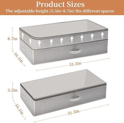 2 Pack 80L Under Bed Storage, Adjustable Height Large Storage Bins - Image 5