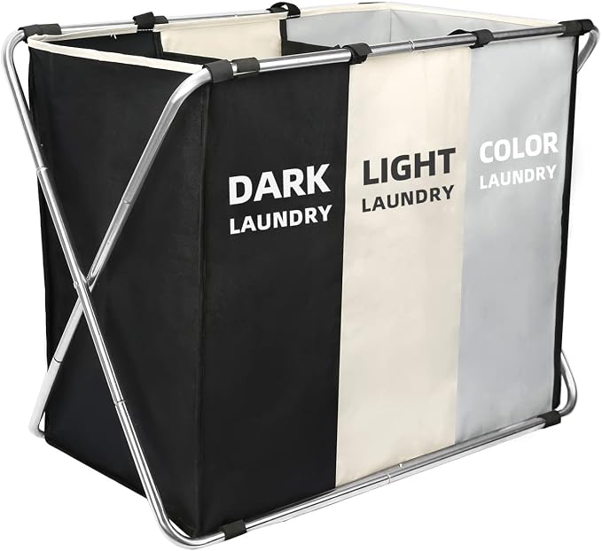 Laundry Cloth Hamper Sorter Basket Bin Foldable 3 Sections by Unknown