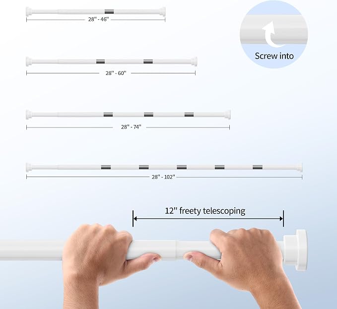 Mcrbeay Shower Curtain Rod, Non Slip Adjustable 28-74 inch No Drill Shower - Image 5