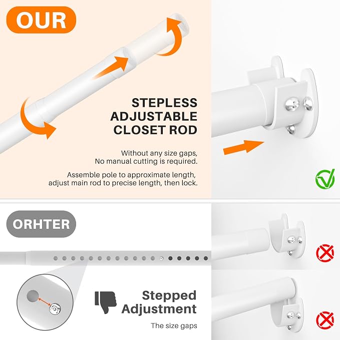 SUTINE Closet Rod, Closet Rods for Hanging Clothes, 17 to 52 inch Adjustable - Image 4