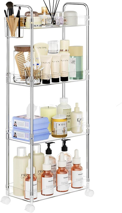 SPACEKEEPER Acrylic Rolling Storage Cart 4 Tier Clear Bathroom Cart Organizer by SPACEKEEPER