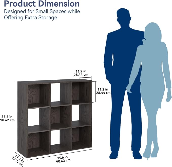 Whitmor 9 Cube Storage Organizer, 3 Tier Stackable MDF Wood Bookcase, Open - Image 2