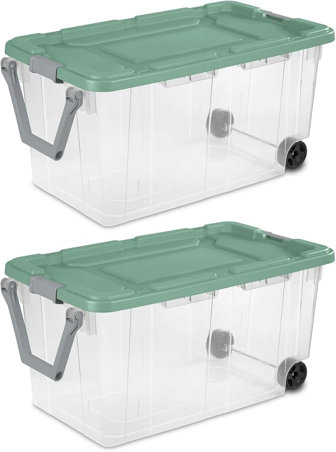 160 Quart Wheeled Storage Box, Extra Large Durable Clear Plastic Bin, Latch Lid by Unknown