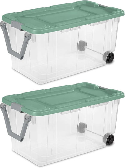 160 Quart Wheeled Storage Box, Extra Large Durable Clear Plastic Bin, Latch Lid by Unknown