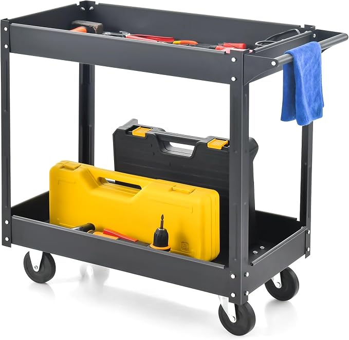 Goplus 2-Tier Utility Cart, Heavy Duty Commercial Service Tool Cart w/Handle by Goplus