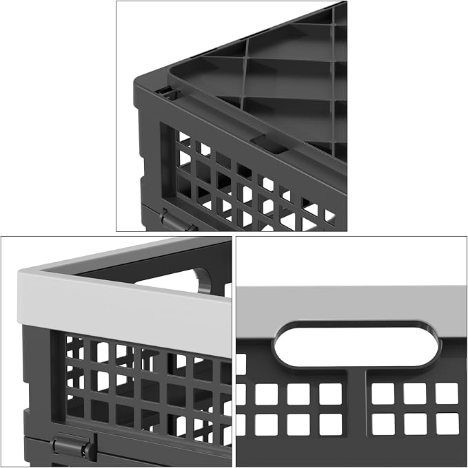 Collapsible Milk Crate, 3PK 30L Stackable Containers Folding Crates, Heavy Duty - Image 3