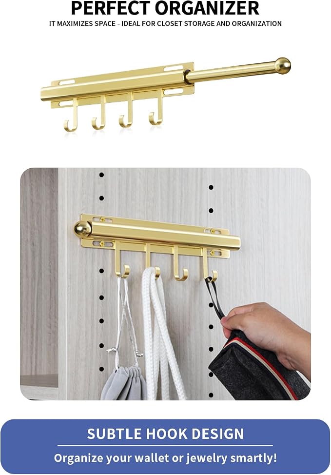 BaiNong Valet Rod for Closets Pull Out 12" Gold - Image 2