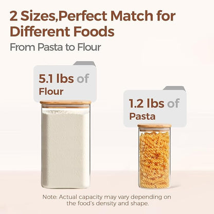 ComSaf Glass Pantry Storage Containers, 4.6Qt/1.6Qt Large Square Flour and - Image 3