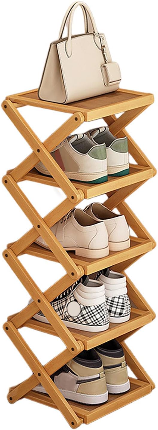 YYW Flat Bamboo Shoe Rack for Entryway, Installation-Free and Folding Vertical by YYW