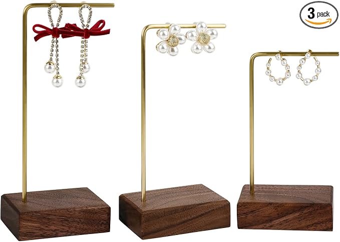 GemeShou 3pcs walnut wooden dangle earring stand holder, hoop earring displays by GemeShou