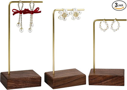 GemeShou 3pcs walnut wooden dangle earring stand holder, hoop earring displays by GemeShou