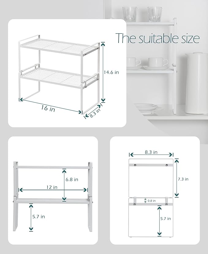 2Pack Cabinet Shelf Organizer Storage Rack Space Saving - Image 3
