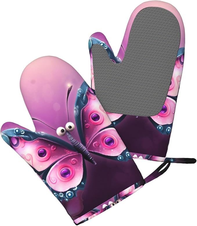 Cute Butterfly Print Oven Mitts Set of 2, Heat Resistant Silicone Oven Mittens - Image 3