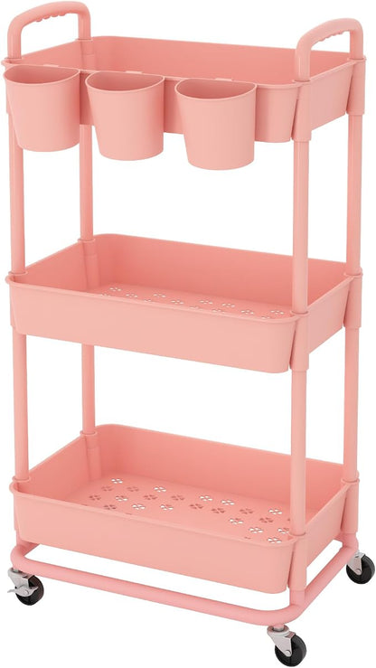 JIUYOTREE 3-Tier Plastic Rolling Storage Cart Utility Cart - Image 8