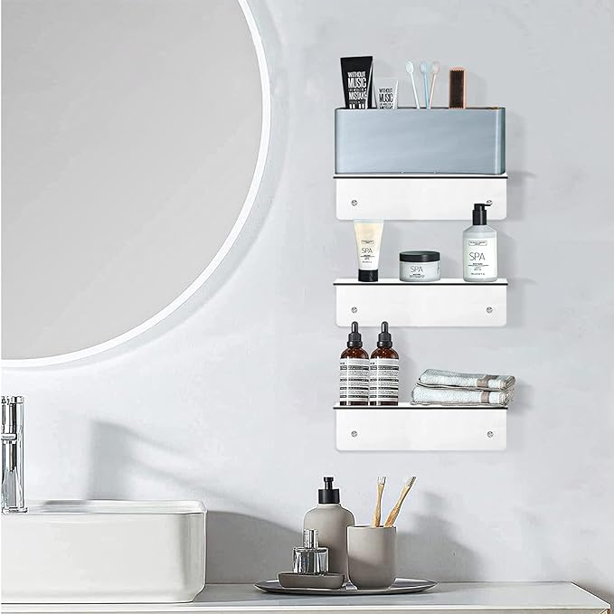 9 Inch Clear Acrylic Floating Shelf, No Drill Adhesive Wall Shelf Set of 2 - Image 2