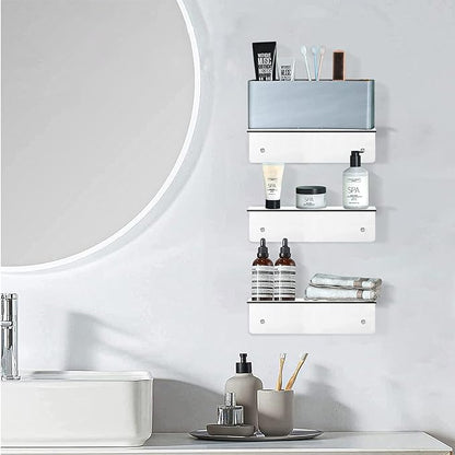 9 Inch Clear Acrylic Floating Shelf, No Drill Adhesive Wall Shelf Set of 2 - Image 2
