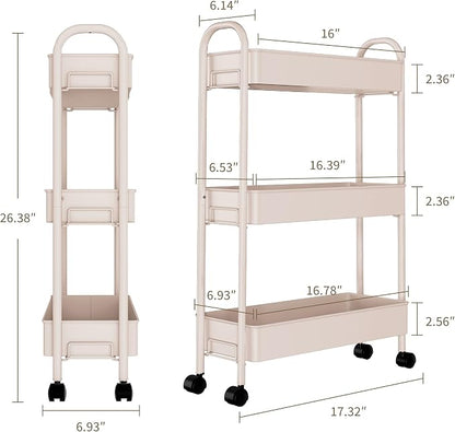 Slim Rolling Cart, Metal Frame Utility Rolling 3-Tier Narrow Storage Cart | - Image 2