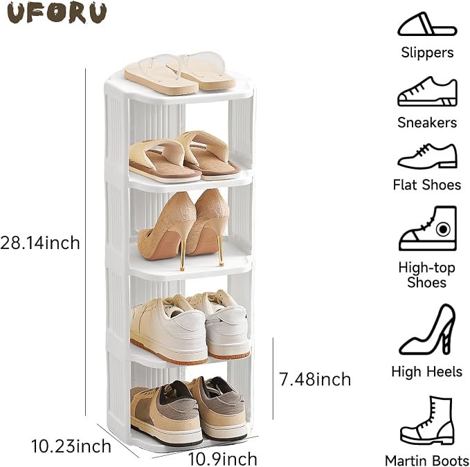 UFORU Small Shoe Rack, 5 Tier Plastic Vertical Shoe Rack - Image 3