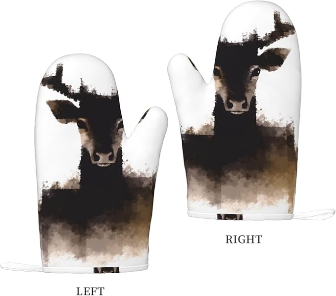 Deer Print Oven Mitts Set of 2, Heat Resistant Silicone Oven Mittens Gloves - Image 2