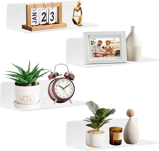 9 Inch Acrylic Floating Shelf No Drill Adhesive Wall Shelf Set of 4 by LUIUM