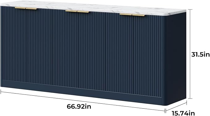 Evermagin 67" Fluted Blue Buffet Cabinet Sideboard - Image 2