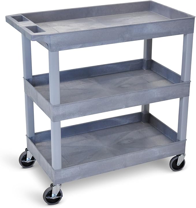 Luxor 32" x 18" Tub Storage Cart 3 Shelves – Gray by LuxorWorkspaces