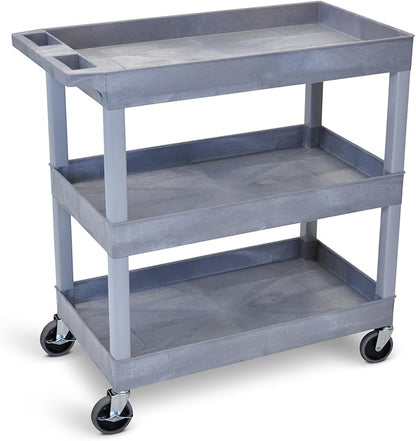 Luxor 32" x 18" Tub Storage Cart 3 Shelves – Gray by LuxorWorkspaces