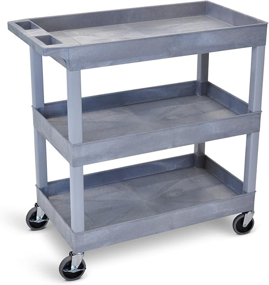 Luxor 32" x 18" Tub Storage Cart 3 Shelves – Gray by LuxorWorkspaces