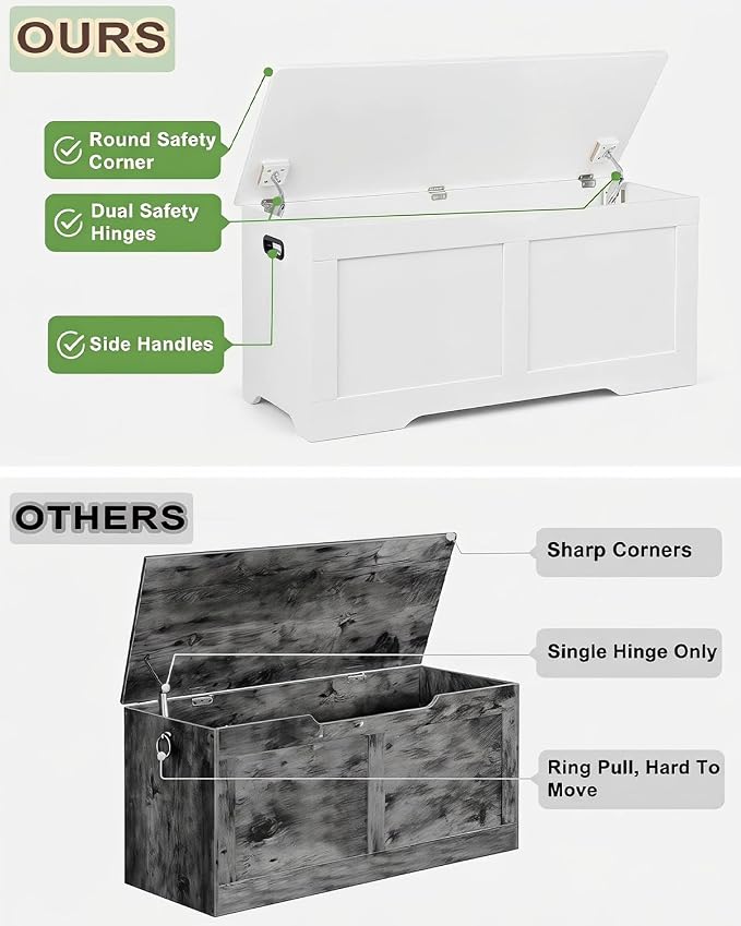 Timberer 39.4" Wooden Storage Chest, Extra Large Storage Trunk | Storage Bench - Image 5