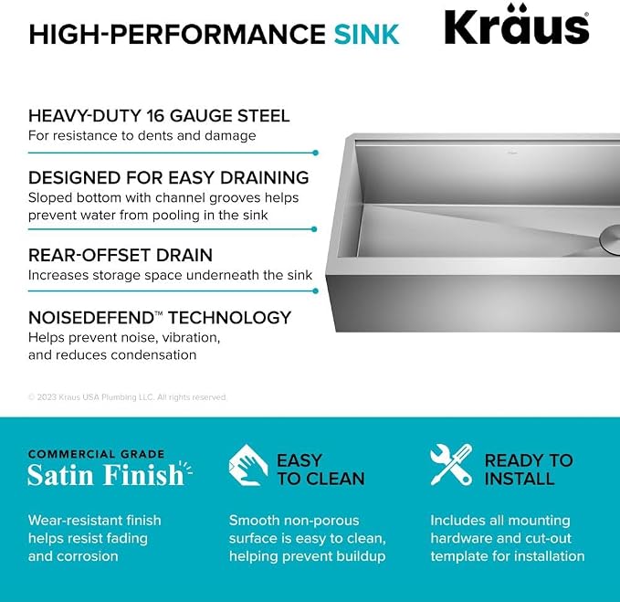 KRAUS Kore 36-Inch Modern Farmhouse Workstation 16 Gauge Single Bowl Stainless - Image 11