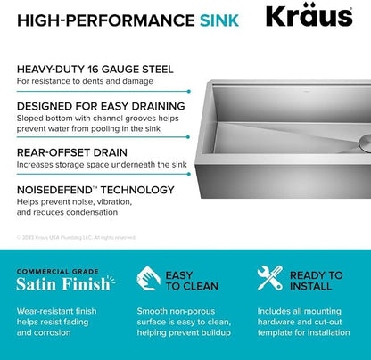 KRAUS Kore 36-Inch Modern Farmhouse Workstation 16 Gauge Single Bowl Stainless - Image 11