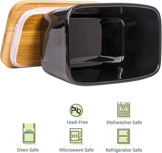 Butter Dish with Lid, Extra Large 650ml, Porcelain Keeper with Bamboo Lid Cover - Image 5