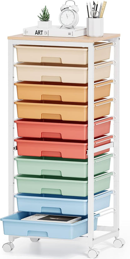 Rolling Cart with Drawers, 10 Drawer Rolling Cart, Storage Cart with Wheels by SYKIARIOL