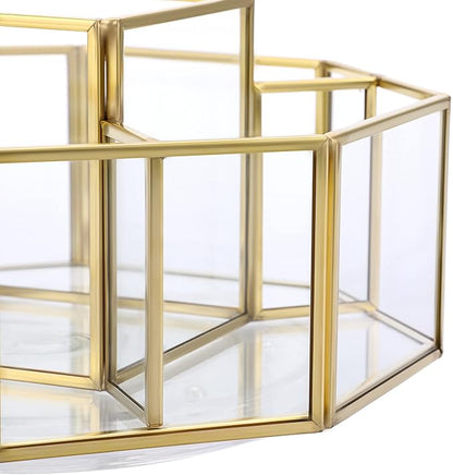 Hipiwe 360 Degree Rotating Glass Makeup Organizer- 5 Slots Gold Metal Cosmetic - Image 5
