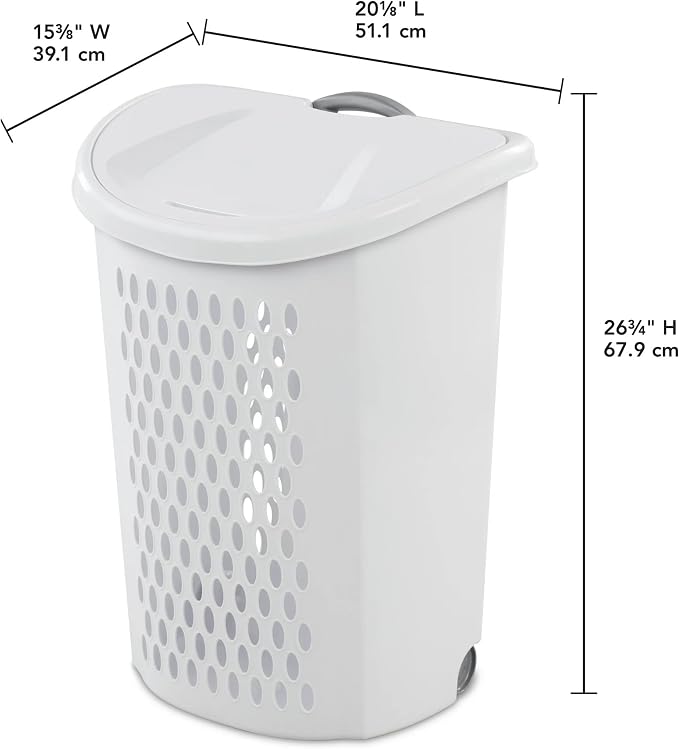 White Wheeled Plastic Laundry Hamper – Adult-Sized Rolling Basket - Image 7