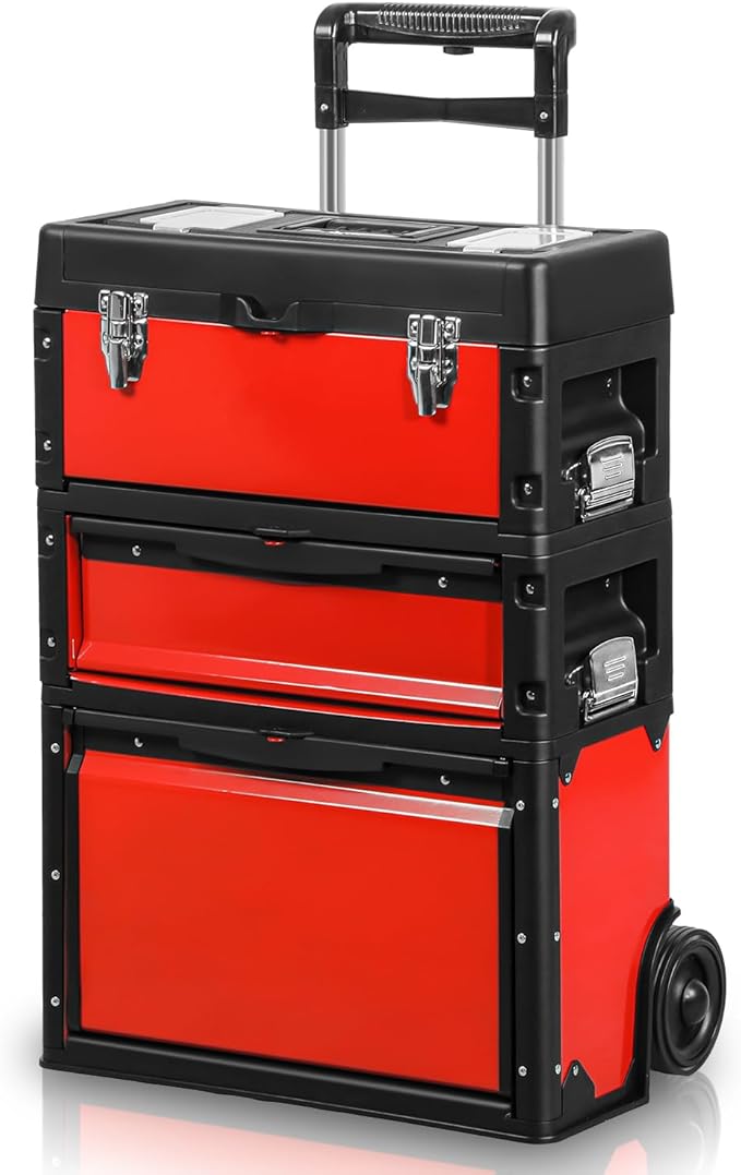 Auto Dynasty Stackable Tool Box 3-Tier Tool Separate Organizer Rolling Tool by AutoDynasty