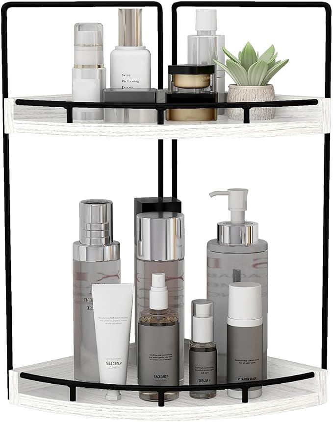 Dorhors 2-Tier Rustic White Corner Bathroom Shelf by Dorhors