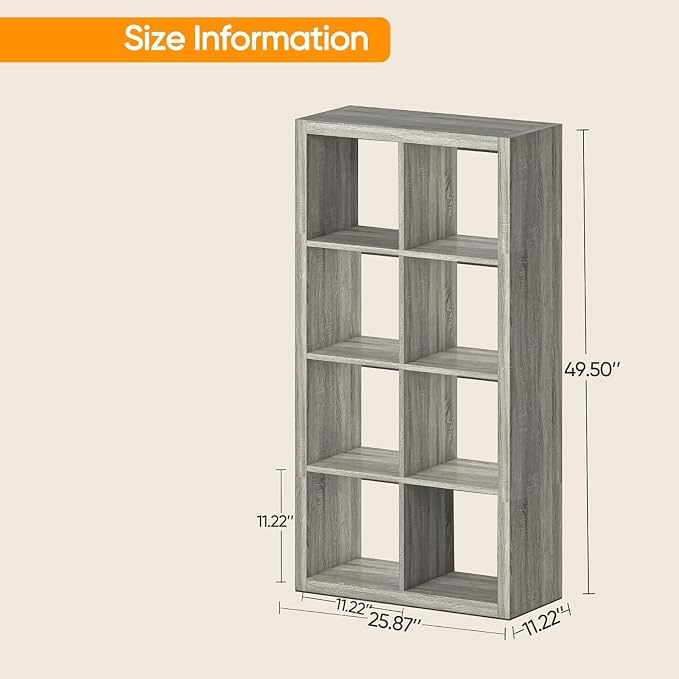 Bookshelf with Storage Bins, 8-Cube Storage Organizer, Modern Wood Open Bookcase - Image 2