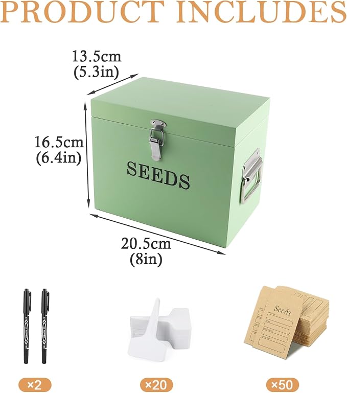 Seed Storage Organizer with 2 Dividers, Wooden Seed Saving Box with Lid - Image 7