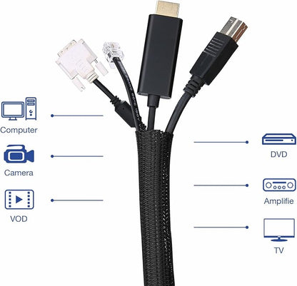 JOTO 10 Feet Cable Management Sleeve -Black | Cord Organizer System - Image 6