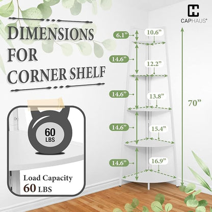 CAPHAUS 5-Tier Corner Shelf Stand, Tall Display Shelves, Ladder Corner Wood - Image 2
