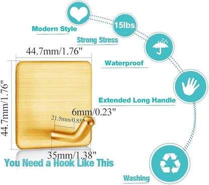 FOTYRIG Golden Stainless Steel Square Self Adhesive Hooks - Image 2