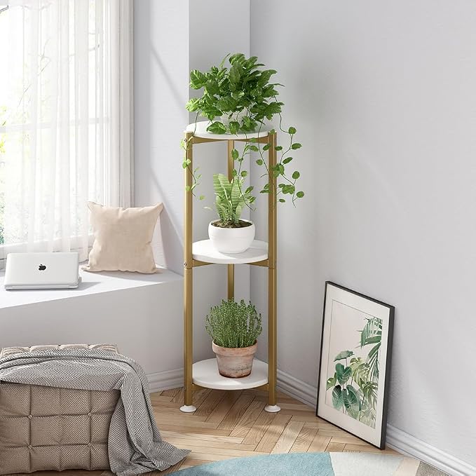 Plant Stand Indoor Outdoor 2 Tier Tall Metal Corner Storage Tiered Plant Shelf - Image 6