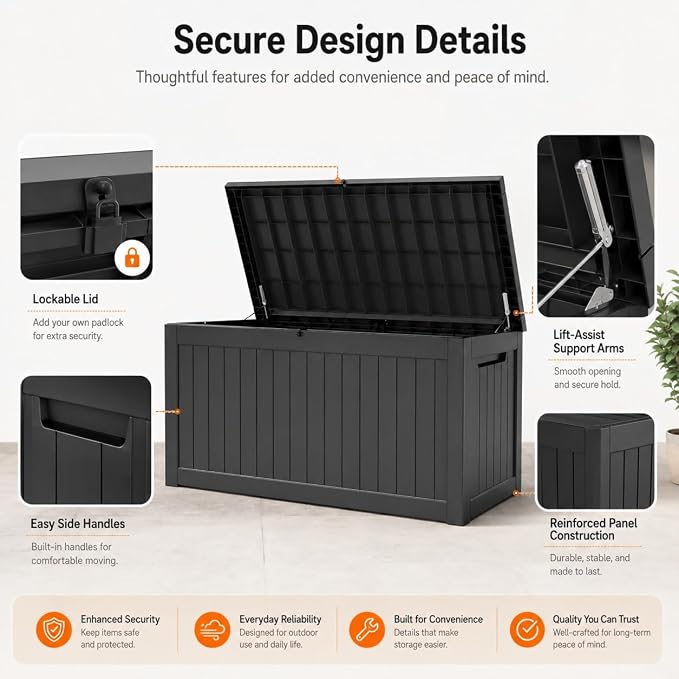 270 Gallon Extra Large Deck Box Outdoor, Resin Storage Box Outdoor Waterproof - Image 10
