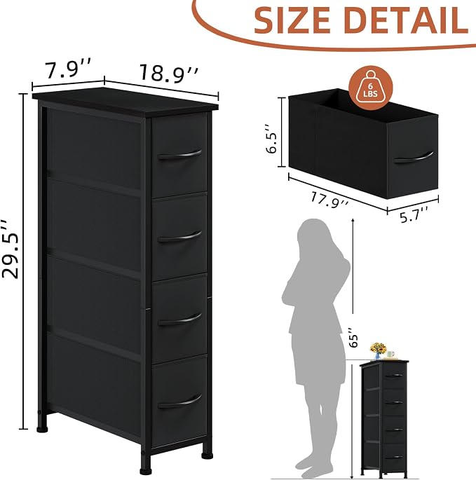 Somdot Narrow Dresser for Bedroom, 4 Drawer Storage Cabinet, Storage Organizer - Image 3